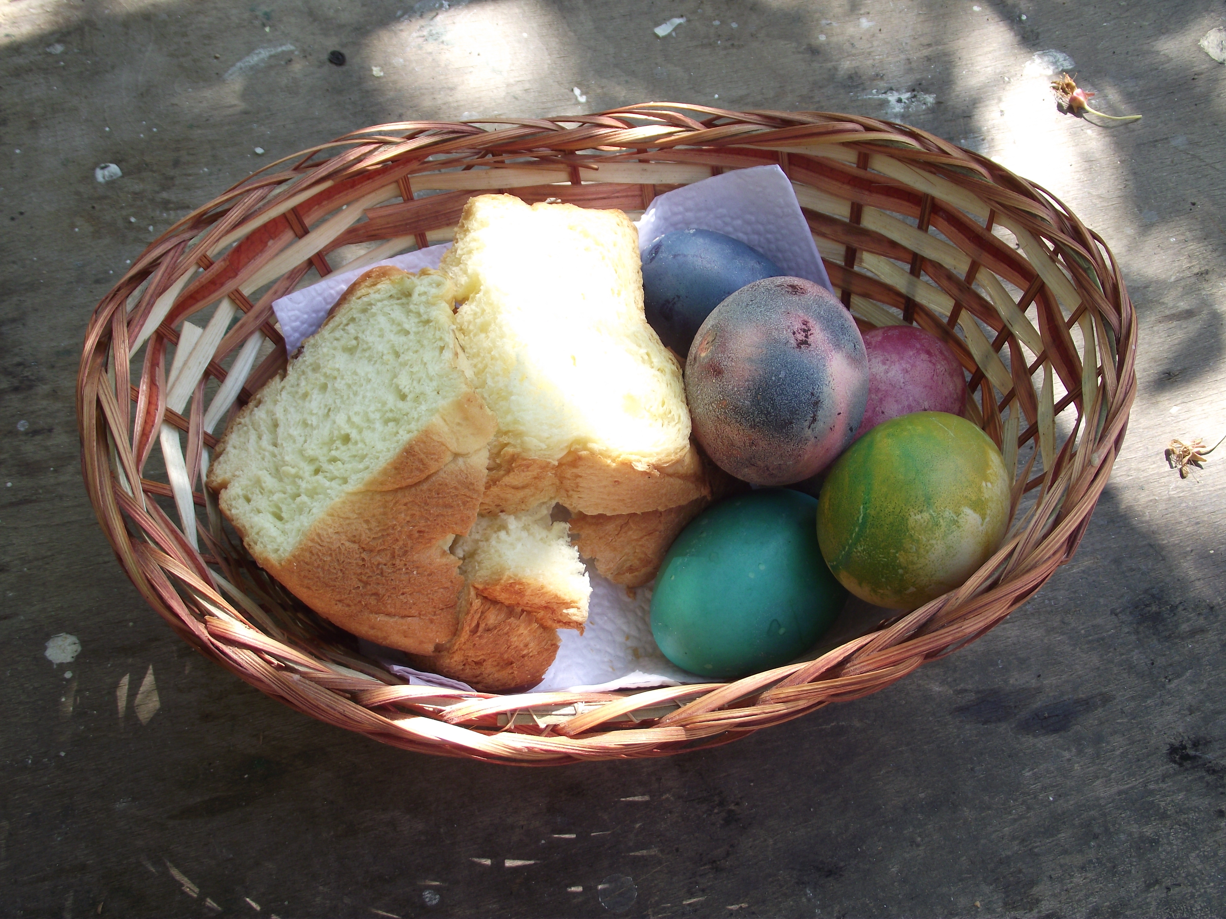 Painted eggs and sweet bread as gifts over easter from our neighbours