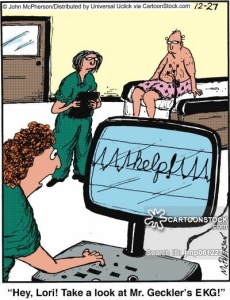 'Hey, Lori! Take a look at Mr. Geckler's EKG!'